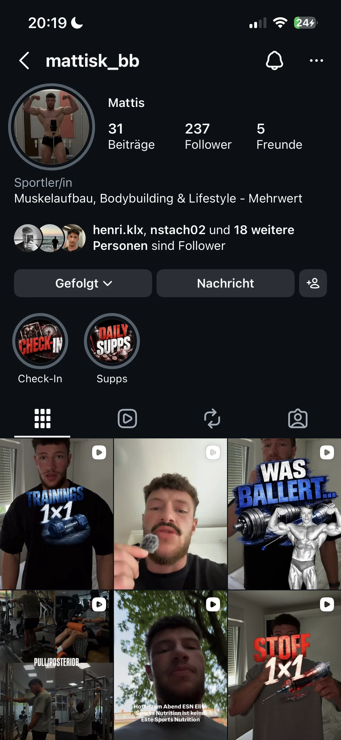 Vorher: Instagram-Profil mattisk_bb mit 237 Followern